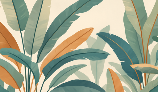 Papier peint feuillage tropical Feuilles colorées avec des nuances apaisantes