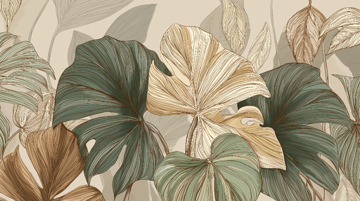 Papier peint feuillage tropical Feuilles dans des tons naturels