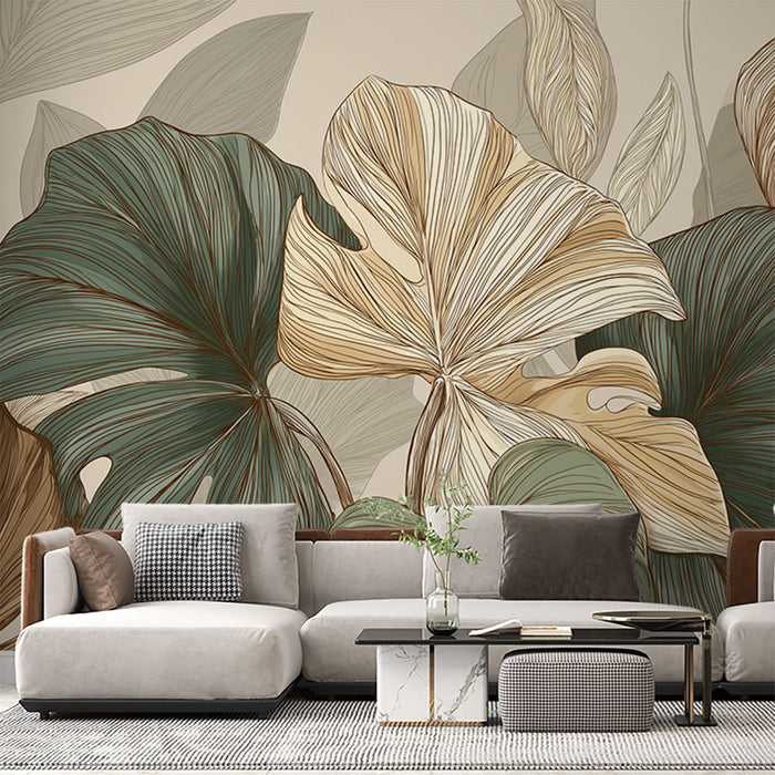 Papier peint feuillage tropical | Feuilles dans des tons naturels