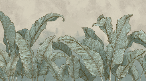 Papier peint feuillage tropical Feuilles de bananier aux tonalités douces