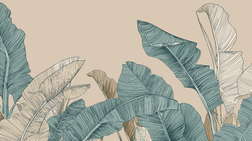 Papier peint feuillage tropical Feuilles de bananier dans des nuances apaisantes