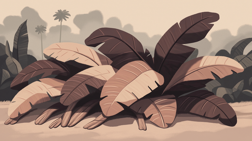 Papier peint feuillage tropical Feuilles de bananier stylisées aux tons chauds