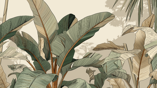 Papier peint feuillage tropical Feuilles de bananier sur fond doux