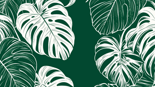 Papier peint feuillage tropical Feuilles de monstera blanches sur fond vert profond