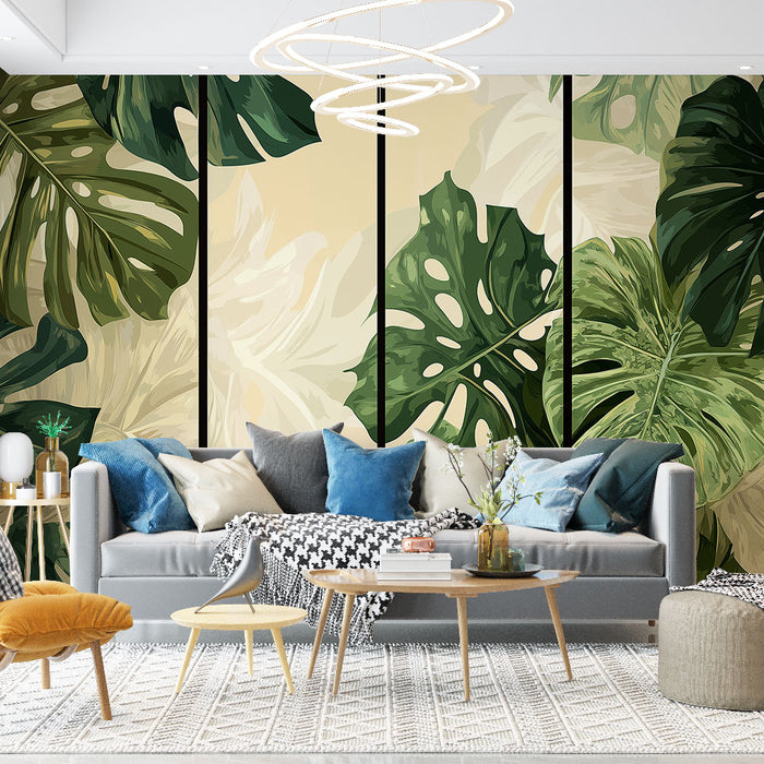 Papier peint feuillage tropical | Feuilles de monstera et nuances verdoyantes