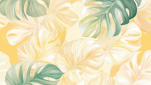 Papier peint feuillage tropical Feuilles de monstera sur fond jaune doux
