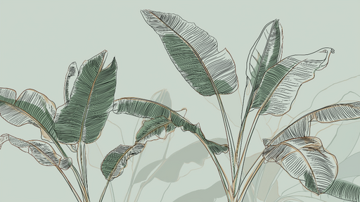 Papier peint feuillage tropical Feuilles délicatement dessinées sur fond pastel