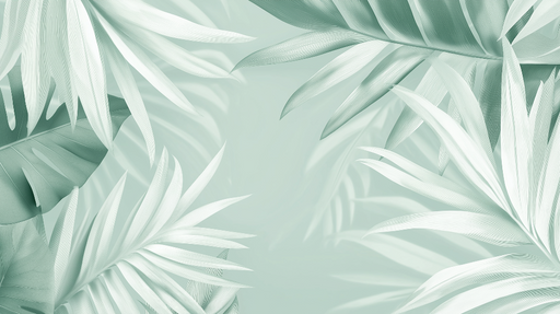 Papier peint feuillage tropical Feuilles délicates sur fond vert menthe