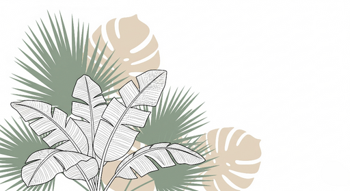 Papier peint feuillage tropical Feuilles dessinées avec des tons doux et naturels