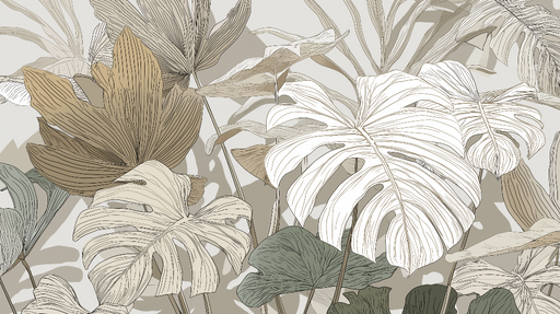 Papier peint feuillage tropical Feuilles en nuances de beige et vert