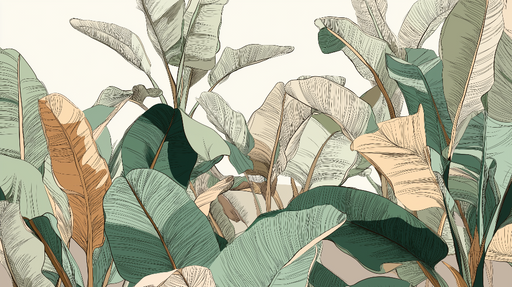 Papier peint feuillage tropical Feuilles exotiques aux nuances douces et pastel