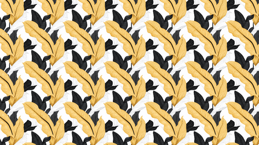 Papier peint feuillage tropical Feuilles jaunes et noires sur fond blanc