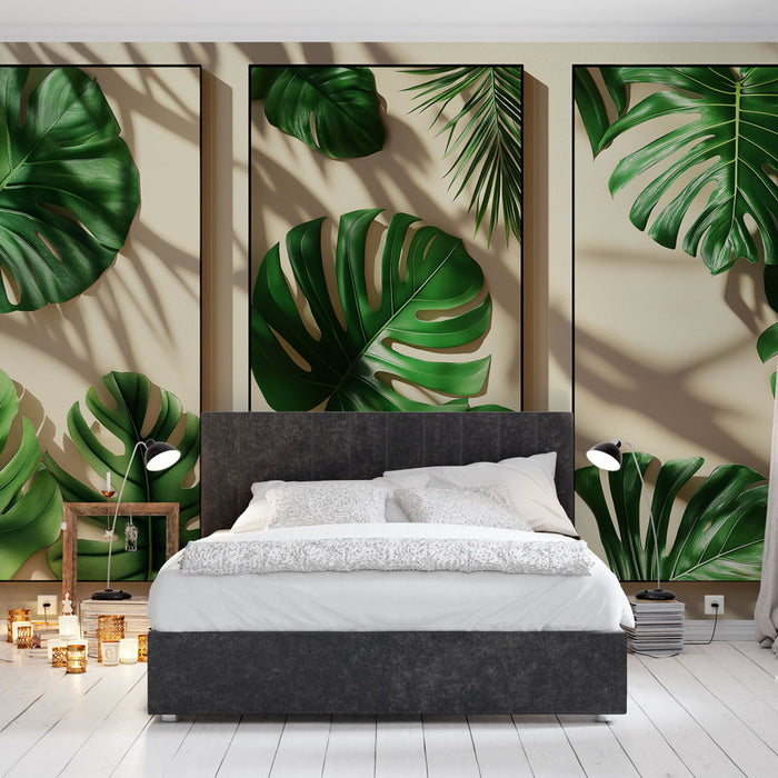Papier peint feuillage tropical | Feuilles luxuriantes de Monstera en nuances de vert
