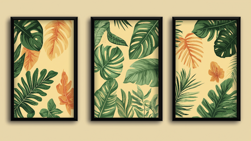 Papier peint feuillage tropical Feuilles luxuriantes et teintes chaleureuses sur fond doux