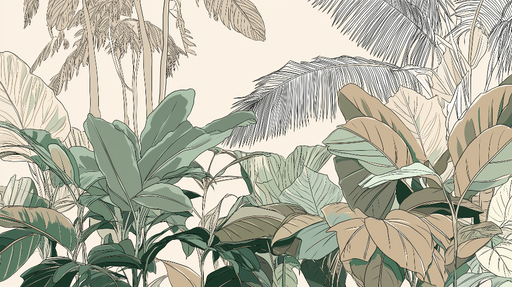 Papier peint feuillage tropical Feuilles luxuriantes sur fond beige