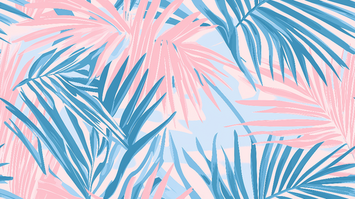Papier peint feuillage tropical Feuilles rose et bleu sur fond clair