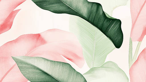 Papier peint feuillage tropical Feuilles roses et vertes harmonieusement agencées