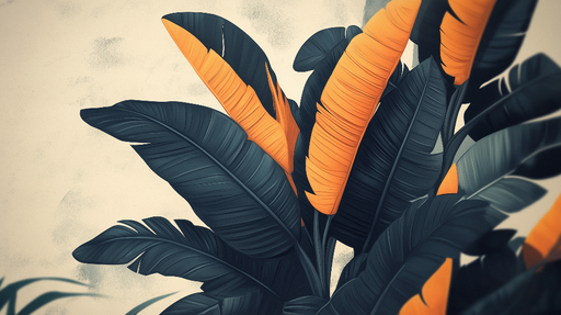 Papier peint feuillage tropical Feuilles sombres et éclats orange vif