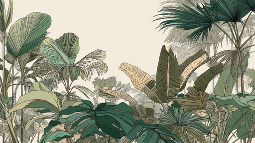 Papier peint feuillage tropical Feuilles stylisées sur fond neutre