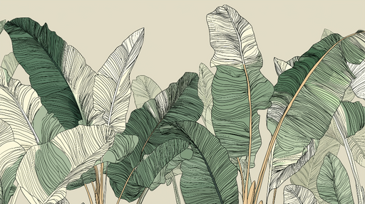 Papier peint feuillage tropical Feuilles sur fond doux