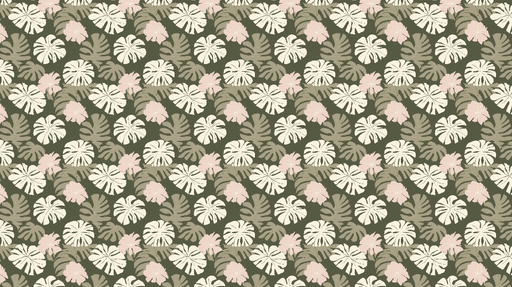 Papier peint feuillage tropical Feuilles vertes et fleurs pastel sur fond olive