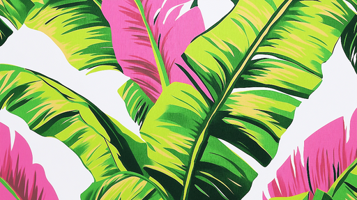 Papier peint feuillage tropical Feuilles vertes et roses éclatantes