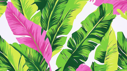 Papier peint feuillage tropical Feuilles vertes et roses vibrantes