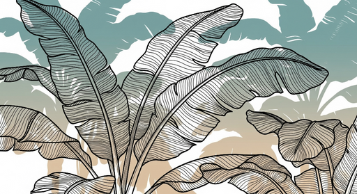 Papier peint feuillage tropical Illustration stylisée de feuilles exotiques sur dégradé doux