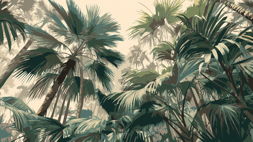 Papier peint feuillage tropical Magnifique motif de palmiers artistiquement stylisés