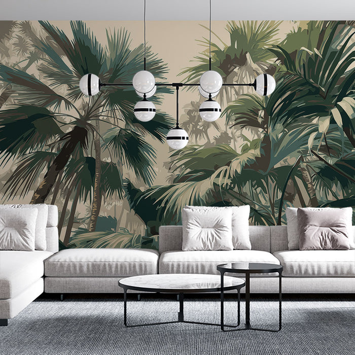 Papier peint feuillage tropical | Magnifique motif de palmiers artistiquement stylisés