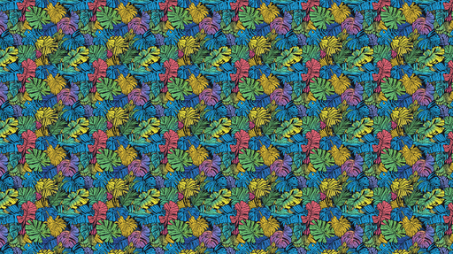 Papier peint feuillage tropical Motif coloré de feuilles exotiques sur fond noir