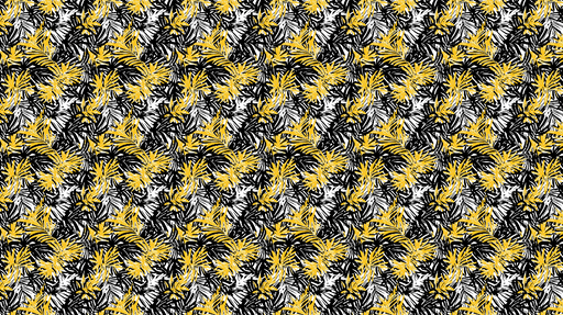Papier peint feuillage tropical Motif de feuilles noires blanches et jaunes sur fond contrasté