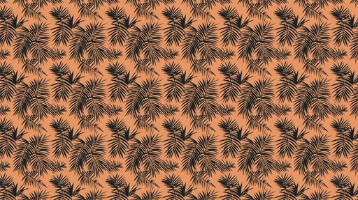Papier peint feuillage tropical Motif de feuilles noires sur fond orange