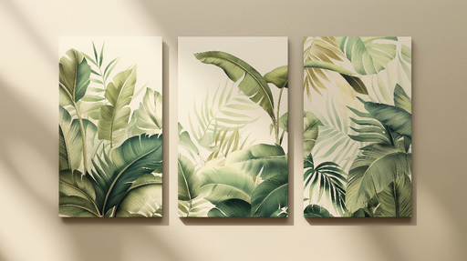 Papier peint feuillage tropical Motif luxuriant de feuilles vertes sur un fond doux