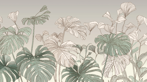 Papier peint feuillage tropical Motifs botaniques délicats aux teintes douces