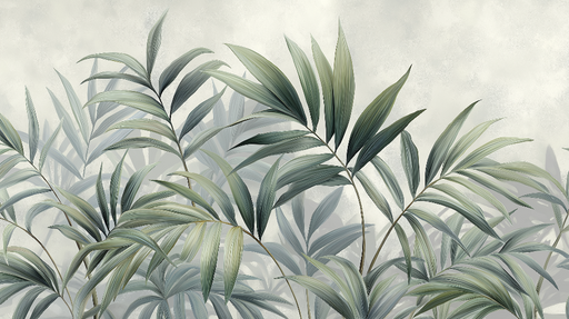 Papier peint feuillage tropical Motifs de feuillage délicat aux nuances vertes