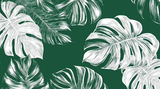 Papier peint feuillage tropical Motifs de feuilles blanches sur fond vert profond