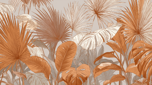 Papier peint feuillage tropical Motifs de feuilles d'orange et de beige