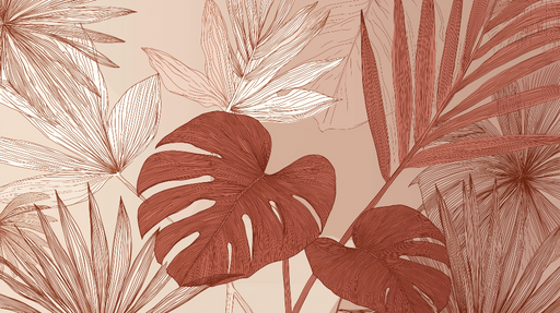 Papier peint feuillage tropical Motifs de feuilles stylisées dans des tons terreux