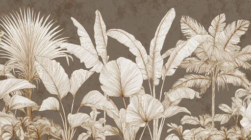 Papier peint feuillage tropical Motifs de feuilles stylisées sur fond brun