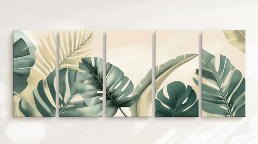 Papier peint feuillage tropical Motifs de feuilles vertes et beige