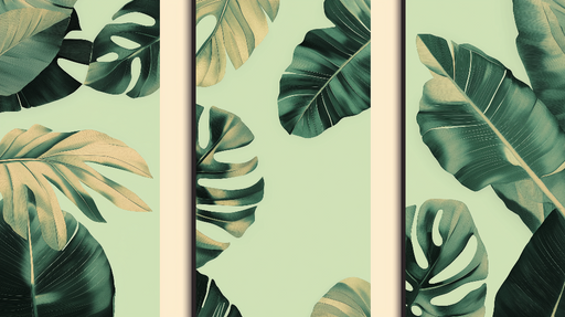 Papier peint feuillage tropical Motifs de grandes feuilles sur fond vert pâle