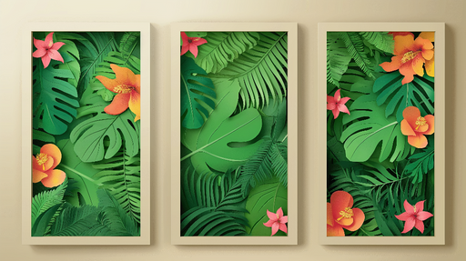 Papier peint feuillage tropical Motifs luxuriants de feuilles et fleurs vibrantes