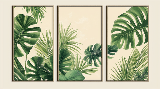 Papier peint feuillage tropical Motifs luxuriants de feuilles vertes sur fond clair