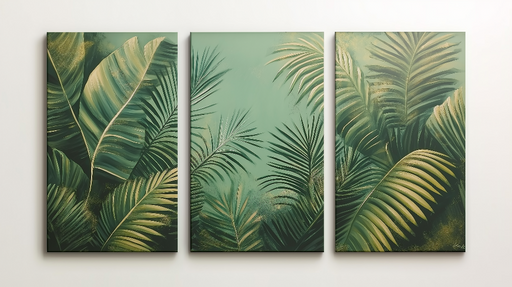 Papier peint feuillage tropical Palmes luxuriantes sur fond vert apaisant