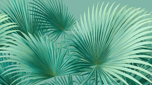 Papier peint feuillage tropical Palmiers aux teintes vertes et bleutées