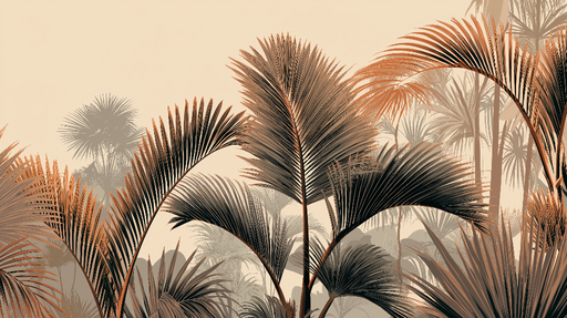 Papier peint feuillage tropical Palmiers stylisés aux teintes douces et chaleureuses
