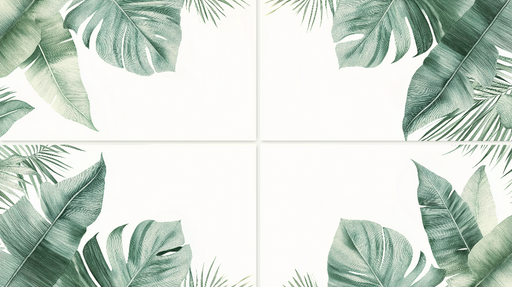 Papier peint feuillage tropical Un délicat agencement de feuilles vertes sur fond blanc