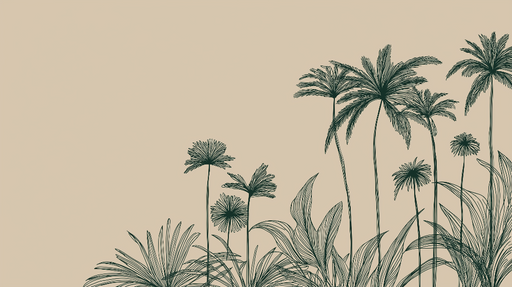 Papier peint feuillage tropical Un élégant motif de palmiers et herbes sur fond doux