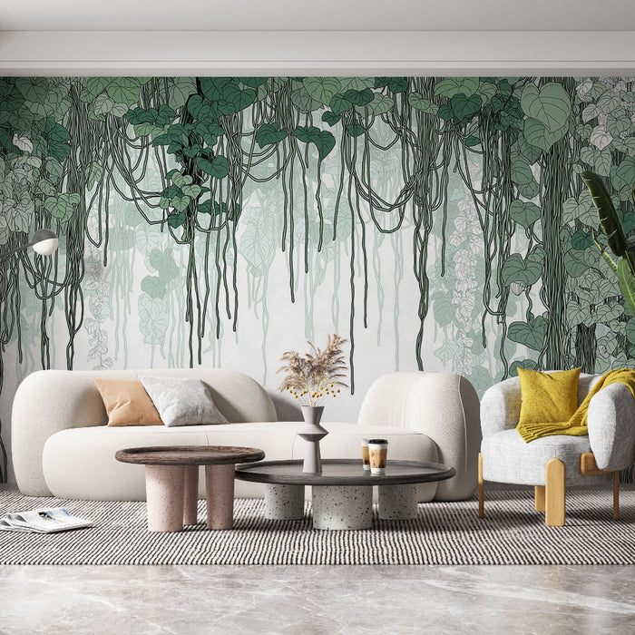Papier peint feuillage tropical | Vigne luxuriante aux nuances de vert